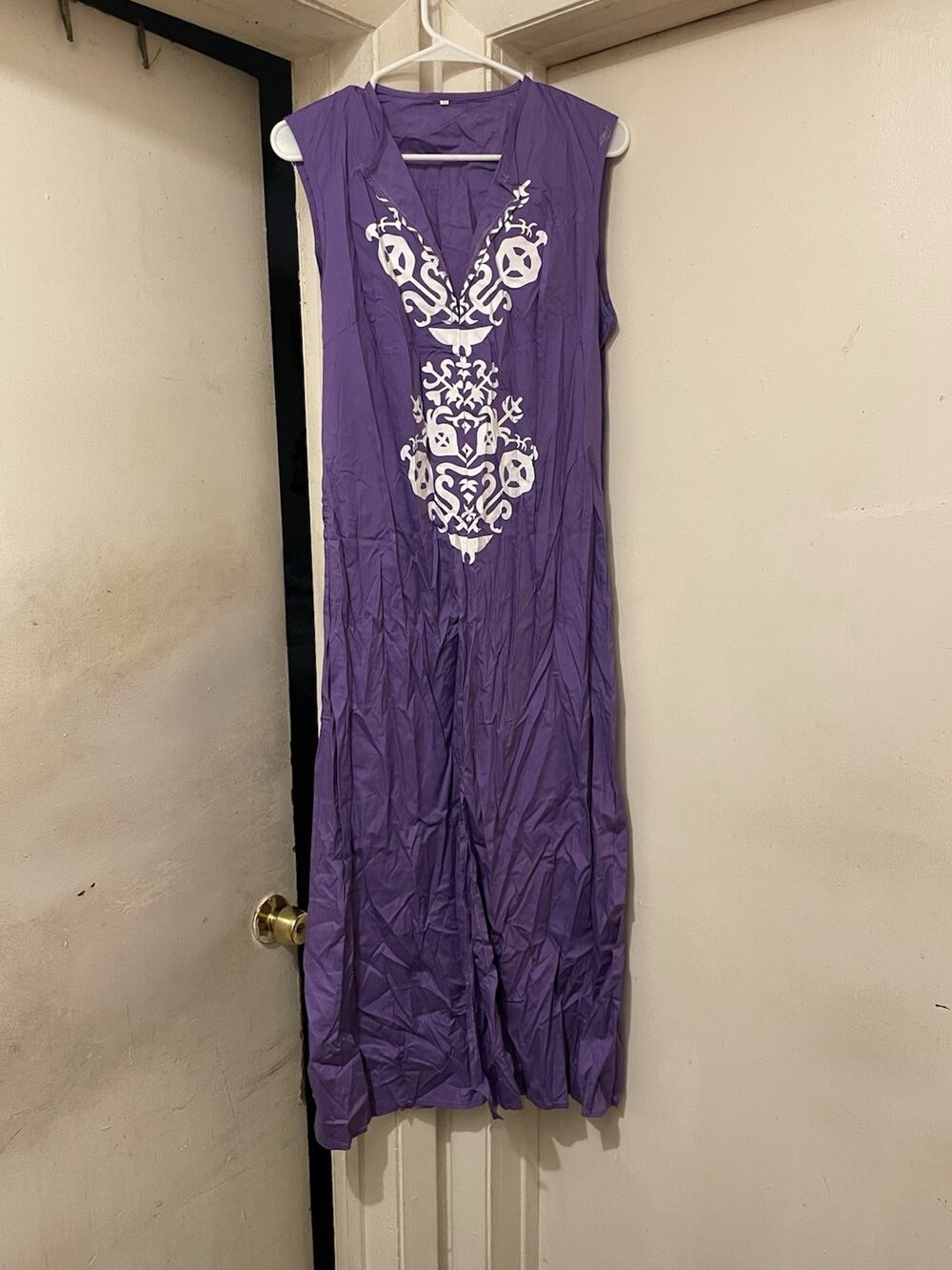 Women’s Purple Boho Kaftan Maxi Dress XL Sleeveless Beach Lounge Resort Cover Up